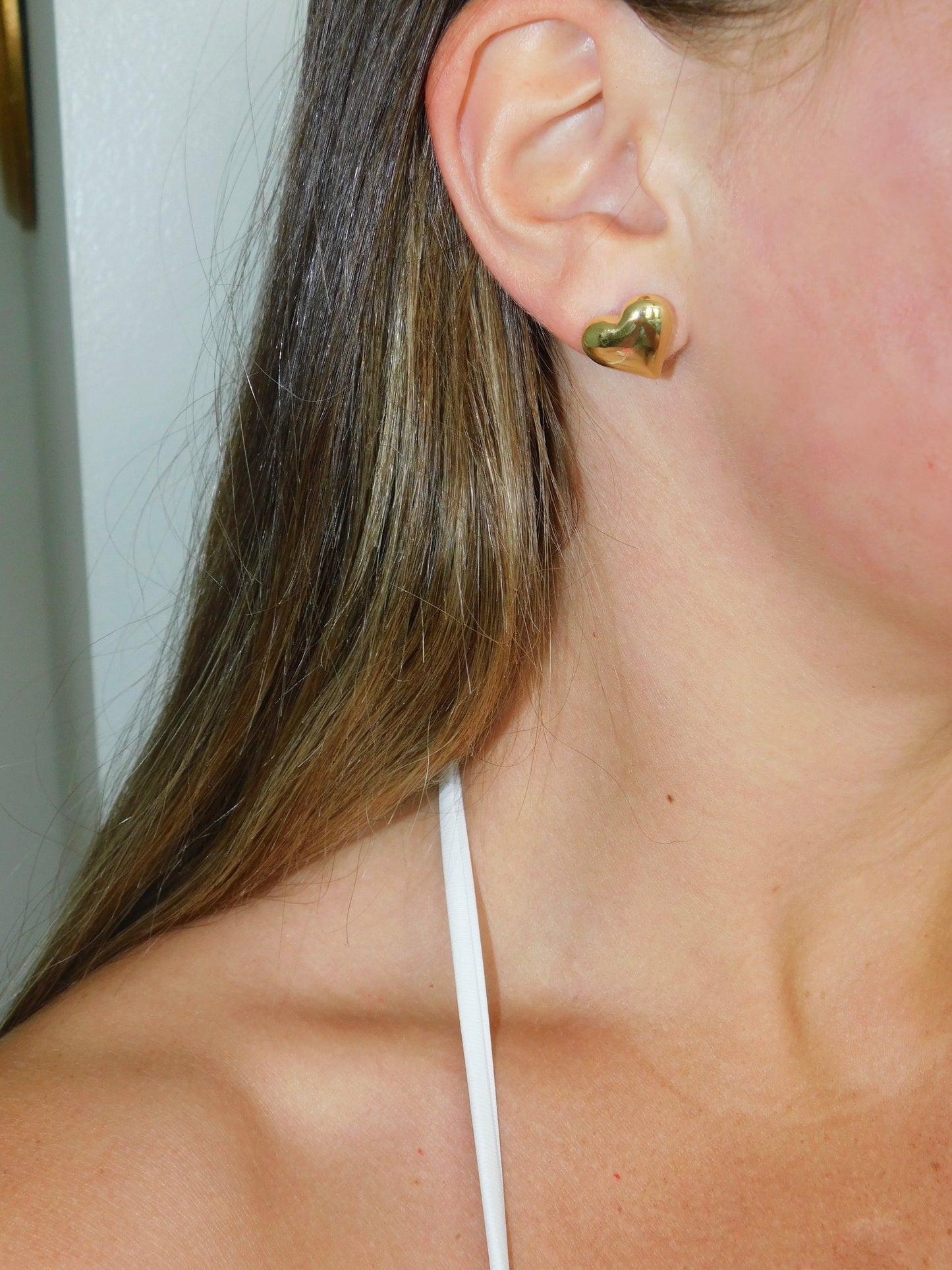 Puffy Gold Heart Studs