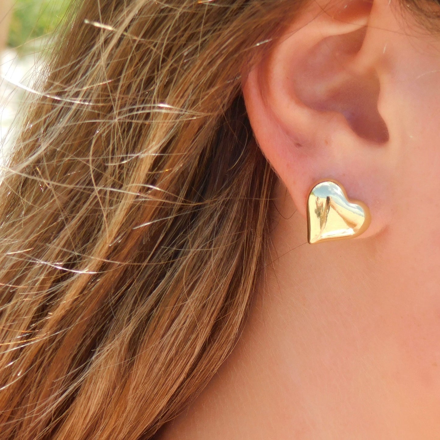 Puffy Gold Heart Studs
