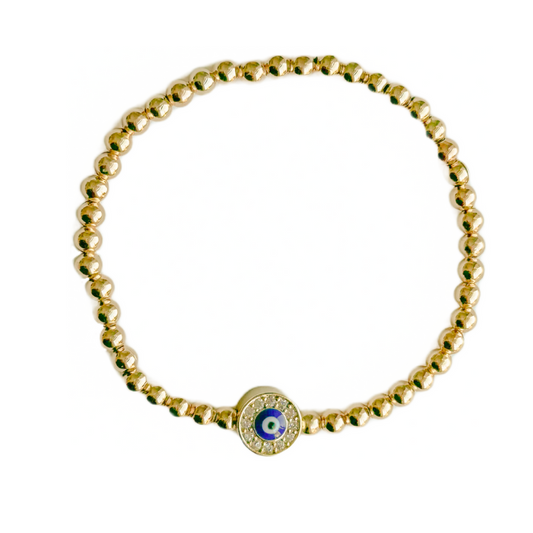 Diamond Evil Eye Gold Ball Bracelet